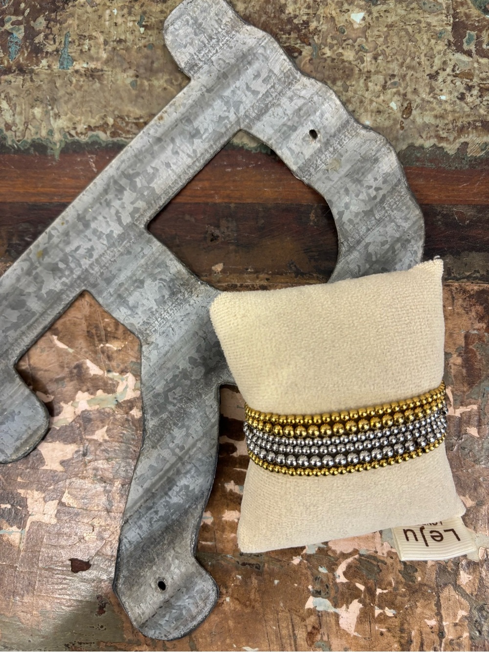Salty Local 2 Tone Gold & Silver Beaded Stretch Bracelet